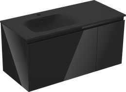 Mexen Orio 90 cm Bathroom Cabinet with Vela Sink Left, 1 Drawer, 1 Door, Black Gloss/Black Matte - 91A13-09047-3-BBFF70-W23L71
