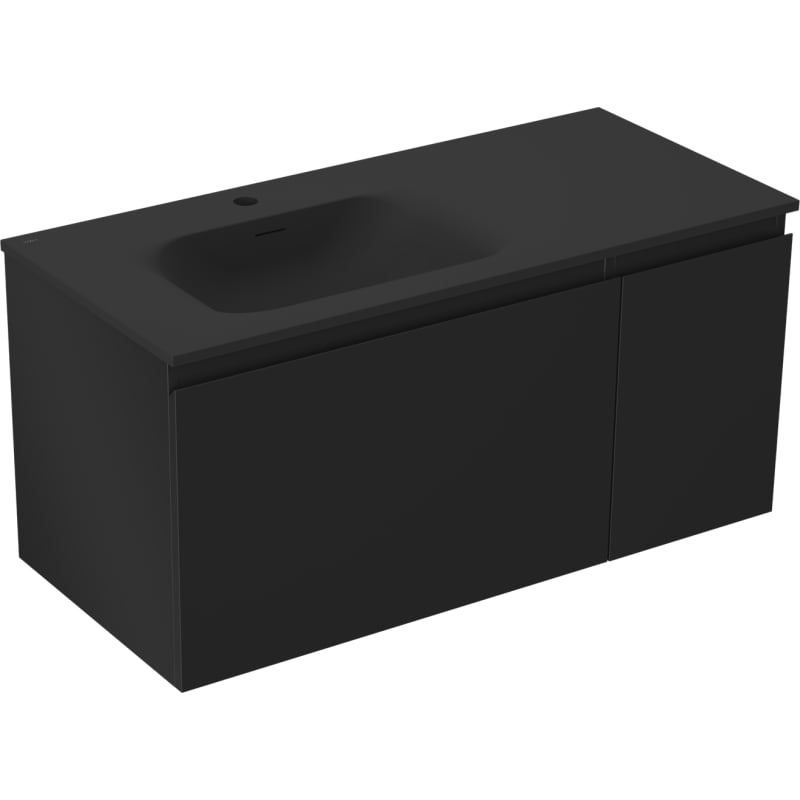 Mexen Orio 90 cm Bathroom Cabinet with Left Basin Vela, 1S, 1D, Black Matte - 91A13-09047-3-BBFF71-W23L71
