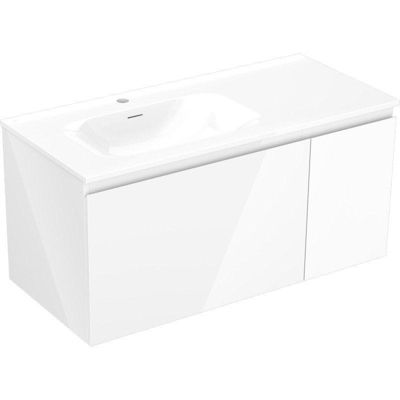 Mexen Orio bathroom cabinet 100 cm with Vela left sink, 1 drawer, 1 door, white gloss - 91A13-10047-3-BBFF00-W23L00