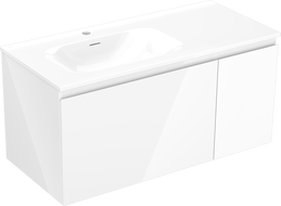 Mexen Orio bathroom cabinet 100 cm with Vela left sink, 1 drawer, 1 door, white gloss - 91A13-10047-3-BBFF00-W23L00