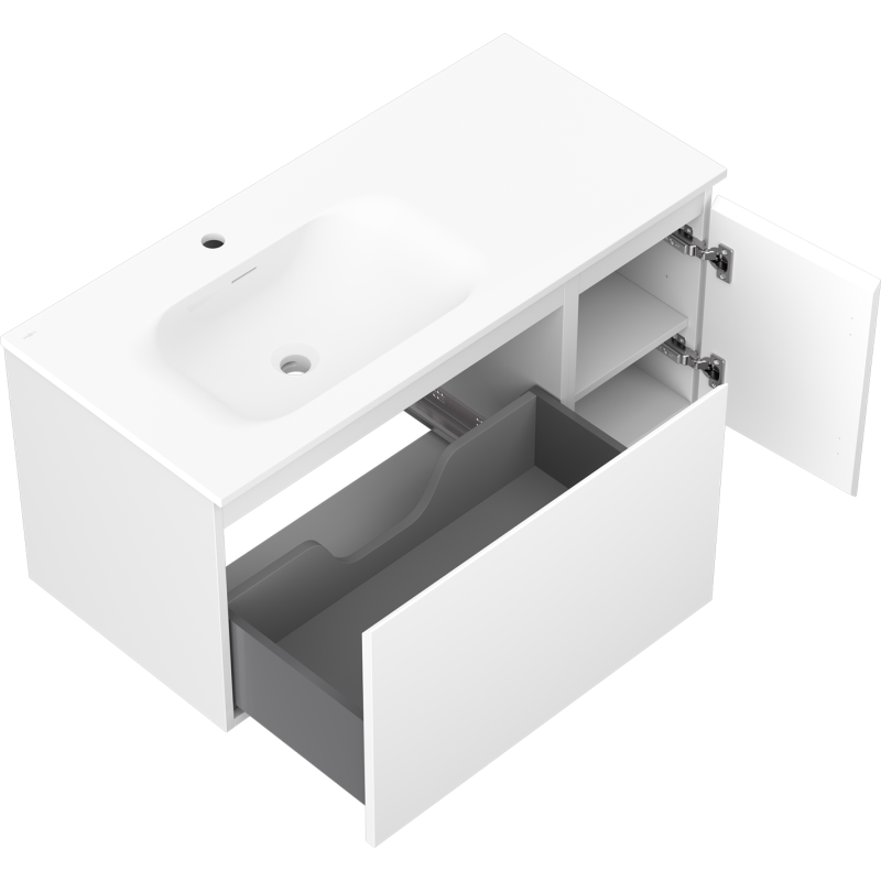 Mexen Orio bathroom cabinet 100 cm with Vela left sink, 1S, 1D, white matt - 91A13-10047-3-BBFF01-W23L01