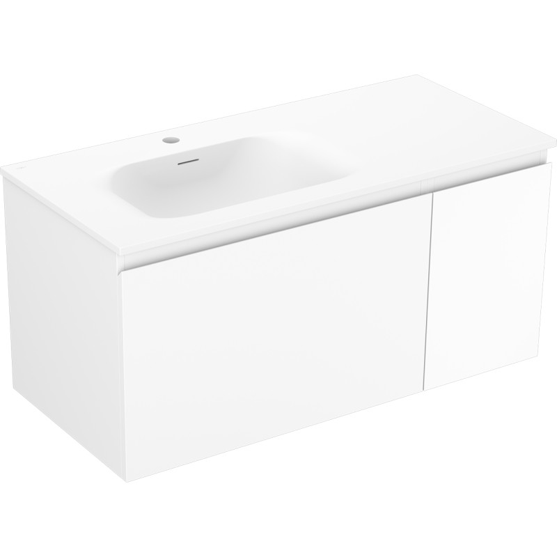 Mexen Orio bathroom cabinet 100 cm with Vela left sink, 1S, 1D, white matte - 91A13-10047-3-BBFF01-W23L01