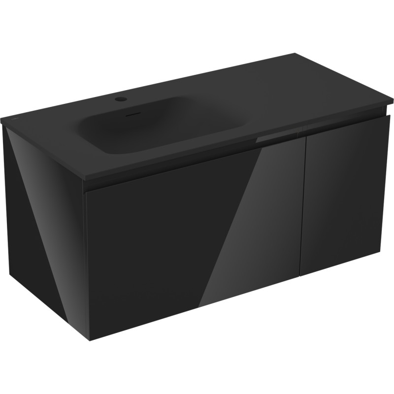 Mexen Orio 100 cm bathroom cabinet with Vela left sink, 1S, 1D, black gloss/black matte - 91A13-10047-3-BBFF70-W23L71