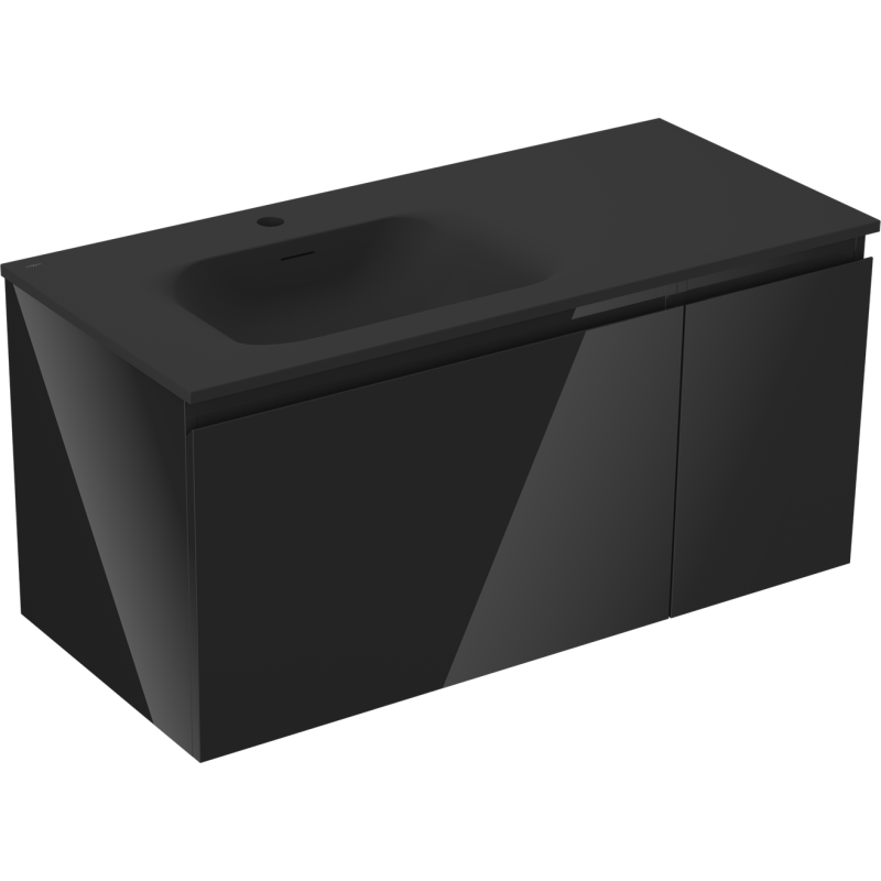 Mexen Orio bathroom cabinet 100 cm with Vela left washbasin, 1S, 1D, black gloss/black matte - 91A13-10047-3-BBFF70-W23L71