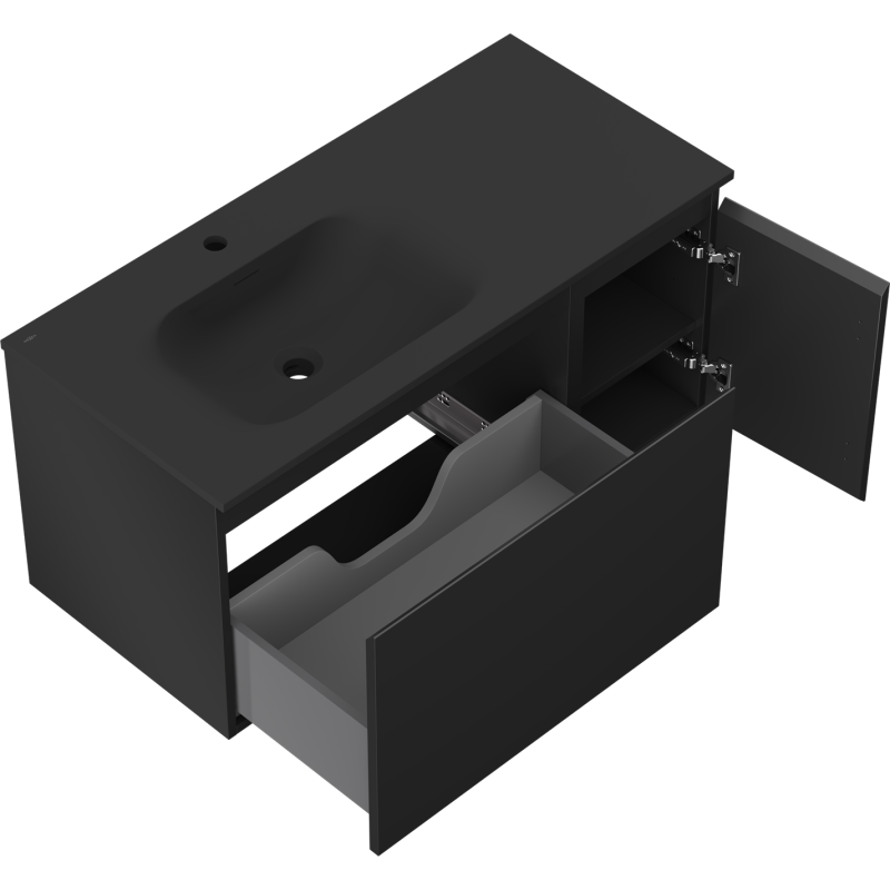 Mexen Orio bathroom cabinet 100 cm with Vela left sink, 1S, 1D, black matte - 91A13-10047-3-BBFF71-W23L71