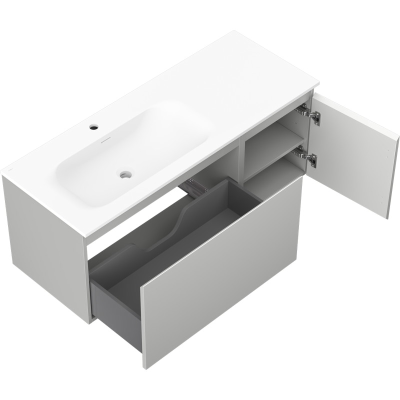 Mexen Orio 120 cm bathroom cabinet with Vela left sink, 1S, 1D, gray matte/white matte - 91A13-12047-3-BBFF62-W23L01