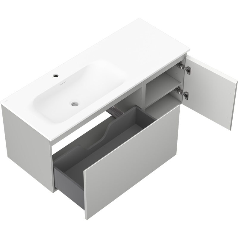 Mexen Orio bathroom cabinet 120 cm with Vela left sink, 1S, 1D, gray matte/white matte - 91A13-12047-3-BBFF62-W23L01