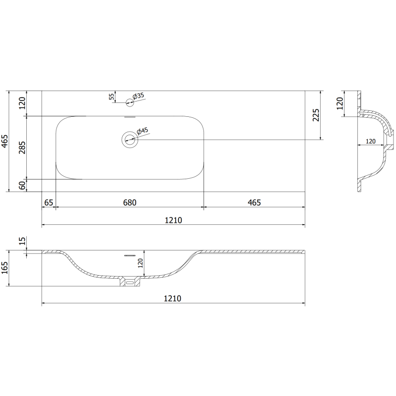 Mexen Orio bathroom cabinet 120 cm with Vela left basin, 1S, 1D, graphite matte/white matte - 91A13-12047-3-BBFF66-W23L01