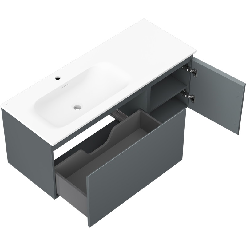 Mexen Orio 120 cm bathroom cabinet with Vela left sink, 1 drawer, 1 door, matte graphite/white - 91A13-12047-3-BBFF66-W23L01
