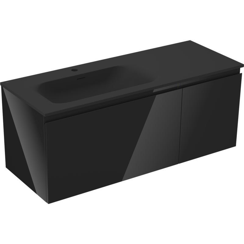 Mexen Orio Bathroom Cabinet 120 cm with Vela Left Sink, 1S, 1D, Black Gloss/Black Matte - 91A13-12047-3-BBFF70-W23L71