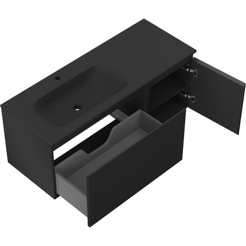 Mexen Orio 120 cm Bathroom Cabinet with Left Sink Vela, 1 Drawer, 1 Door, Matte Black - 91A13-12047-3-BBFF71-W23L71