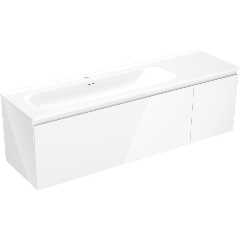 Mexen Orio 160 cm bathroom cabinet with Vela left sink, 1S, 1D, glossy white - 91A13-16047-3-BBFF00-W23L00