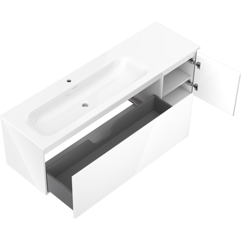 Mexen Orio bathroom cabinet 160 cm with Vela left washbasin, 1S, 1D, white gloss - 91A13-16047-3-BBFF00-W23L00