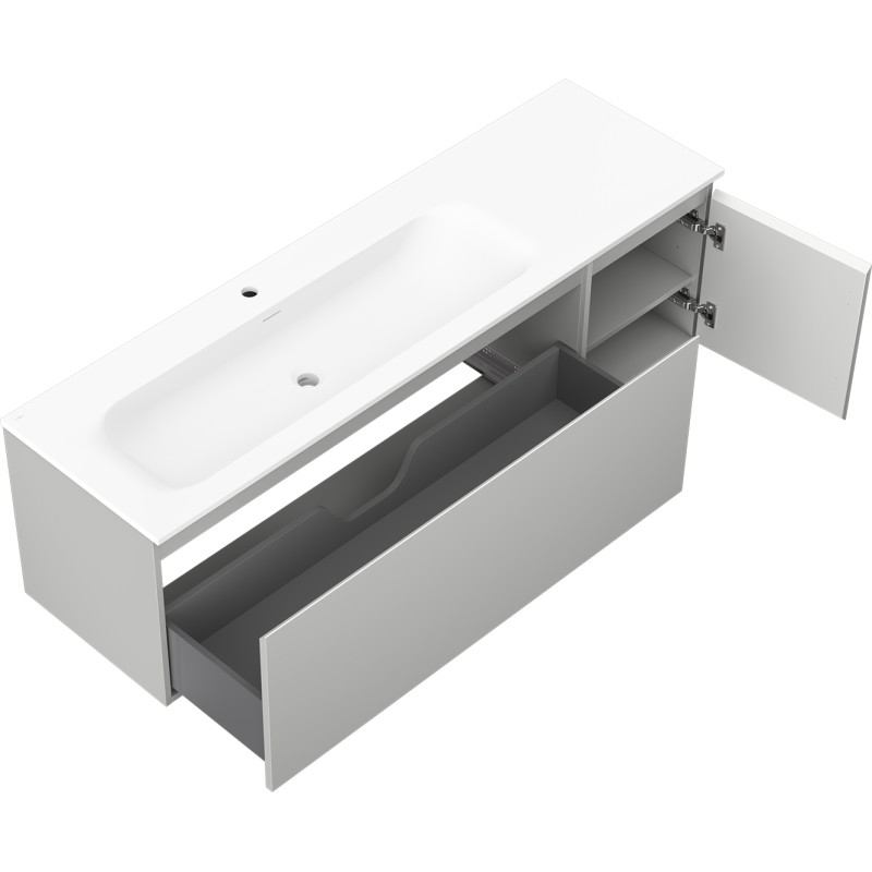 Mexen Orio 160 cm bathroom cabinet with Vela left sink, 1S, 1D, gray matte/white matte - 91A13-16047-3-BBFF62-W23L01