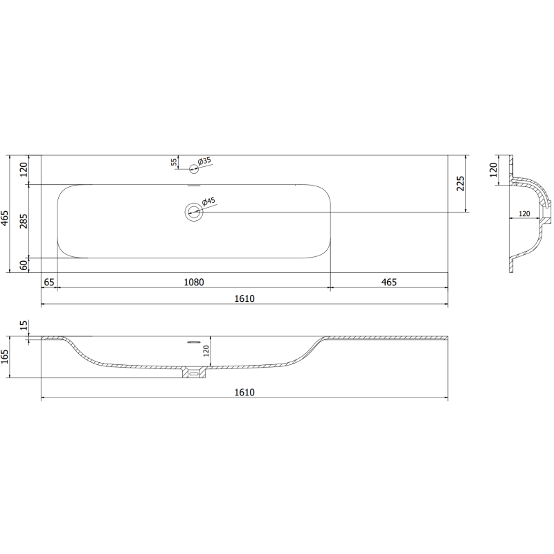 Mexen Orio bathroom cabinet 160 cm with Vela left sink, 1S, 1D, matte graphite/white matte - 91A13-16047-3-BBFF66-W23L01