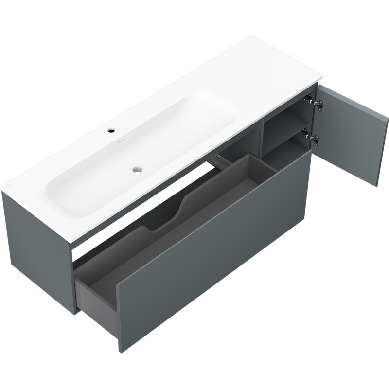Mexen Orio bathroom cabinet 160 cm with Vela left sink, 1S, 1D, matte graphite/white - 91A13-16047-3-BBFF66-W23L01