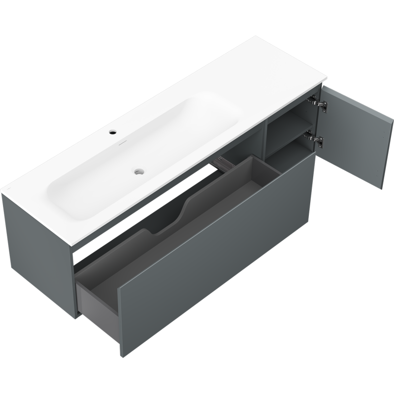 Mexen Orio bathroom cabinet 160 cm with Vela left sink, 1S, 1D, matte graphite/white matte - 91A13-16047-3-BBFF66-W23L01