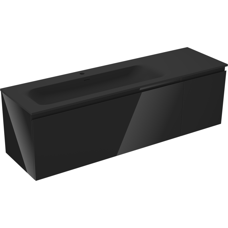 Mexen Orio bathroom cabinet 160 cm with left Vela sink, 1S, 1D, black gloss/black matte - 91A13-16047-3-BBFF70-W23L71