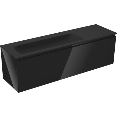 Mexen Orio 160 cm Bathroom Cabinet with Left Vela Sink, 1 Drawer, 1 Door, Black Gloss/Black Matte - 91A13-16047-3-BBFF70-W23L71