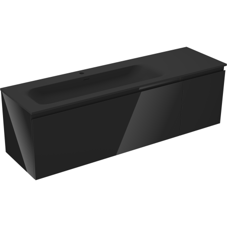 Mexen Orio bathroom cabinet 160 cm with left Vela sink, 1S, 1D, black gloss/black matte - 91A13-16047-3-BBFF70-W23L71