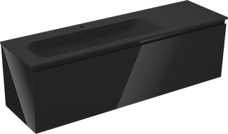 Mexen Orio 160 cm Bathroom Cabinet with Left Vela Sink, 1 Drawer, 1 Door, Black Gloss/Black Matte - 91A13-16047-3-BBFF70-W23L71