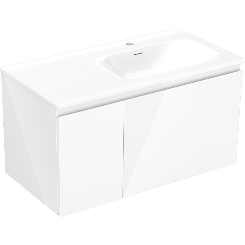 Mexen Orio 90 cm bathroom cabinet with Vela right sink, 1S, 1D, white gloss - 91A13-09047-3-BBFF00-W23P00