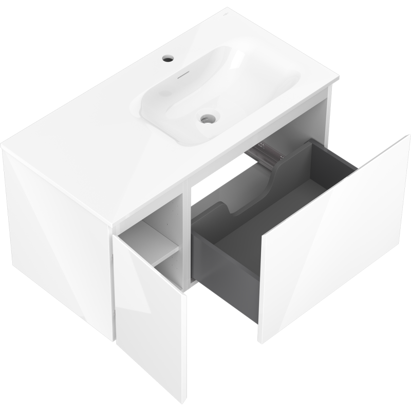 Mexen Orio bathroom cabinet 90 cm with Vela right sink, 1S, 1D, white gloss - 91A13-09047-3-BBFF00-W23P00