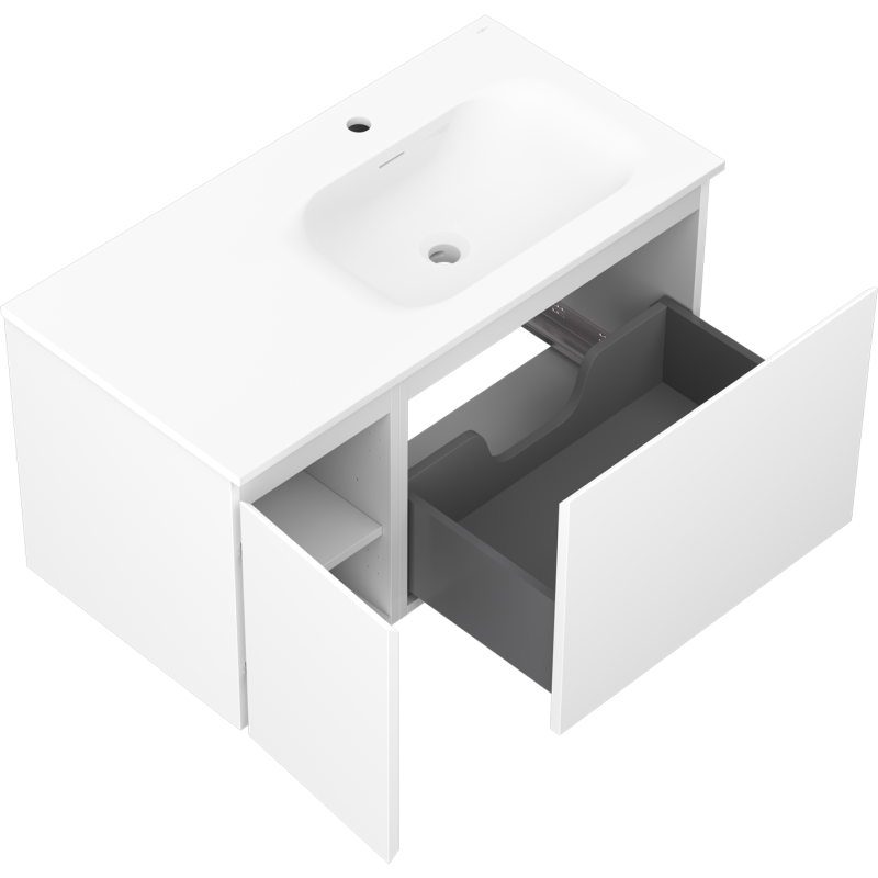 Mexen Orio bathroom cabinet 90 cm with right sink Vela, 1S, 1D, white matte - 91A13-09047-3-BBFF01-W23P01
