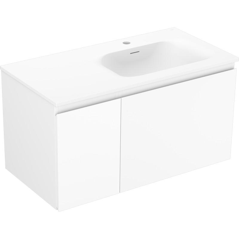Mexen Orio 90 cm bathroom cabinet with Vela right sink, 1S, 1D, white matte - 91A13-09047-3-BBFF01-W23P01