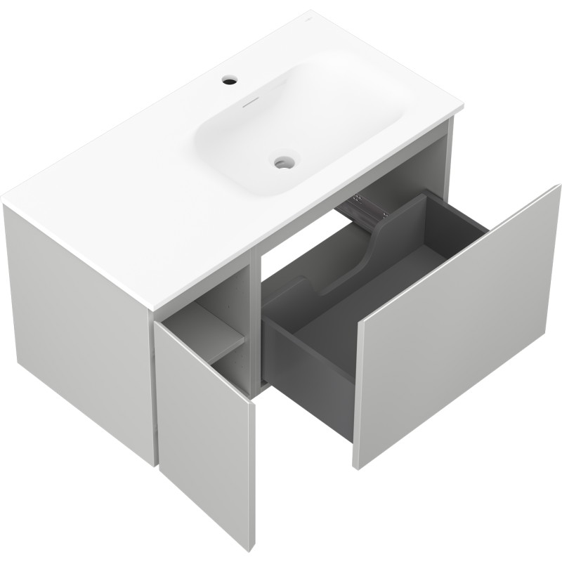 Mexen Orio bathroom cabinet 90 cm with Vela right sink, 1 drawer, 1 door, gray matte/white matte - 91A13-09047-3-BBFF62-W23P01