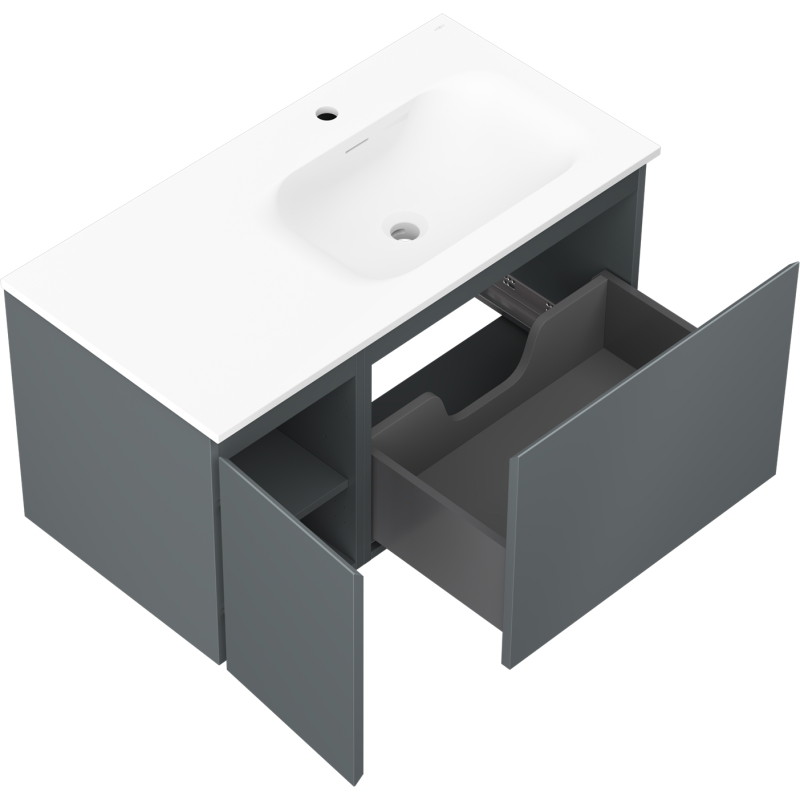 Mexen Orio 90 cm bathroom cabinet with Vela right sink, 1S, 1D, graphite matte/white matte - 91A13-09047-3-BBFF66-W23P01