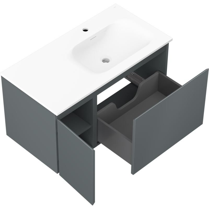 Mexen Orio bathroom cabinet 90 cm with Vela right sink, 1S, 1D, graphite matte/white matte - 91A13-09047-3-BBFF66-W23P01