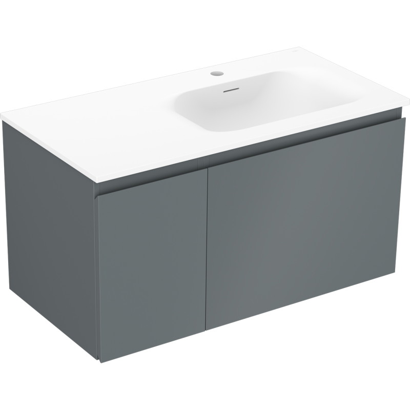 Mexen Orio 90 cm bathroom cabinet with Vela right sink, 1S, 1D, graphite matte/white matte - 91A13-09047-3-BBFF66-W23P01