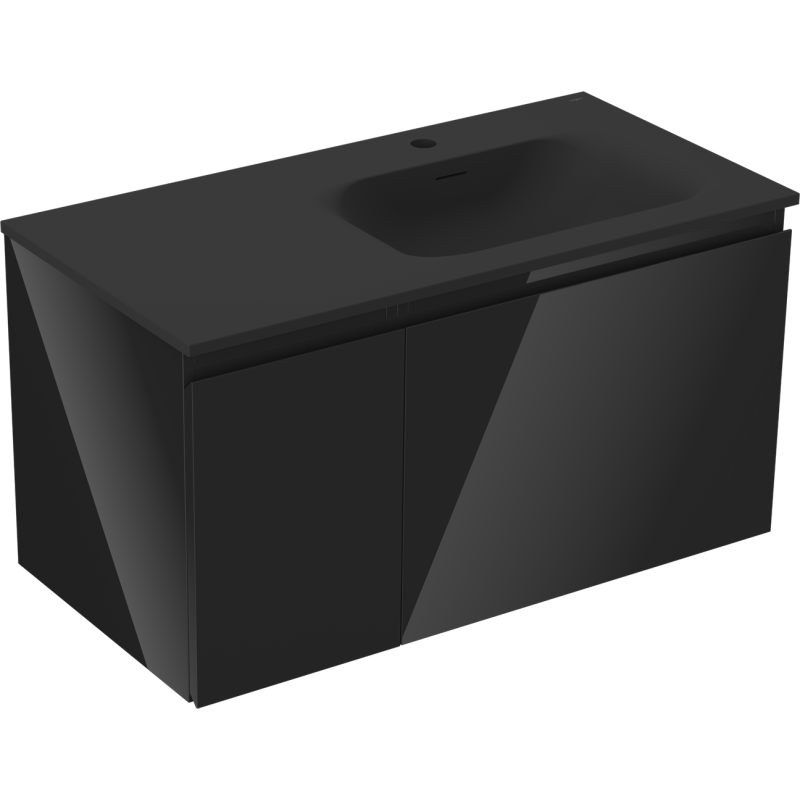 Mexen Orio 90 cm Bathroom Cabinet with Right Vela Sink, 1S, 1D, Black Gloss/Black Matte - 91A13-09047-3-BBFF70-W23P71