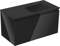 Mexen Orio 90 cm bathroom cabinet with Vela sink right, 1S, 1D, black gloss/black matte - 91A13-09047-3-BBFF70-W23P71