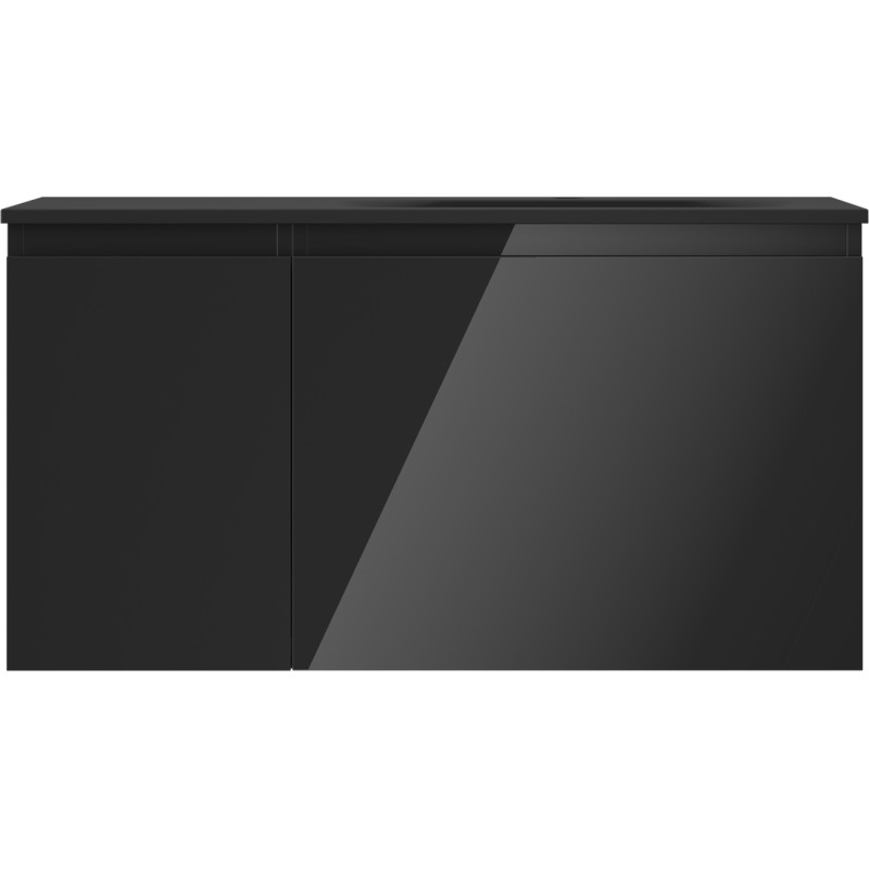 Mexen Orio 90 cm bathroom cabinet with Vela sink right, 1S, 1D, black gloss/black matte - 91A13-09047-3-BBFF70-W23P71