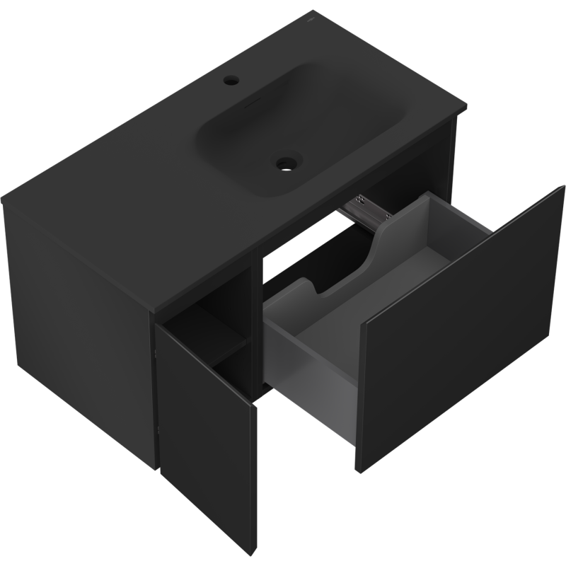 Mexen Orio 90 cm Bathroom Cabinet with Right Sink Vela, 1S, 1D, Matte Black - 91A13-09047-3-BBFF71-W23P71