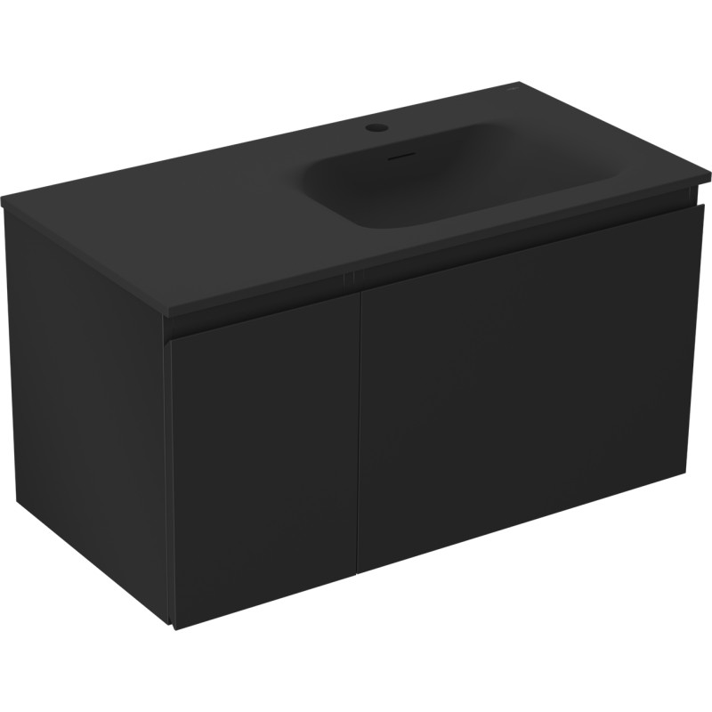 Mexen Orio 90 cm bathroom cabinet with Vela right sink, 1S, 1D, matte black - 91A13-09047-3-BBFF71-W23P71
