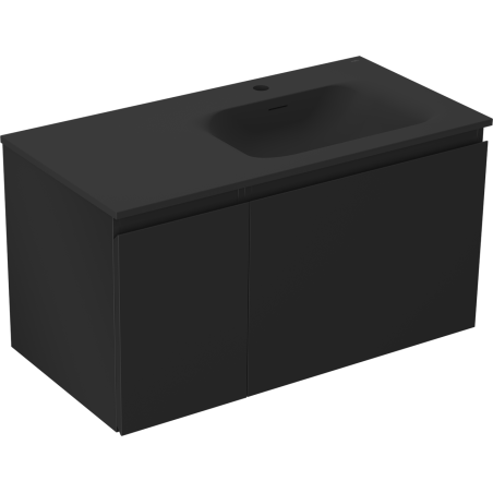 Mexen Orio 90 cm bathroom cabinet with Vela right sink, 1S, 1D, matte black - 91A13-09047-3-BBFF71-W23P71