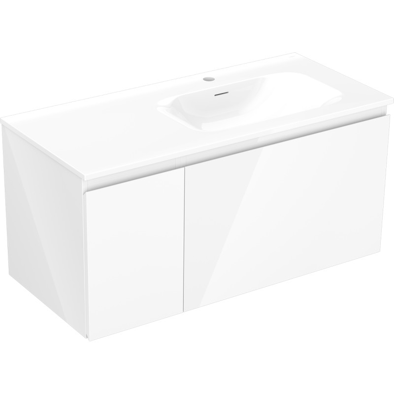 Mexen Orio 100 cm bathroom cabinet with Vela right sink, 1S, 1D, white gloss - 91A13-10047-3-BBFF00-W23P00