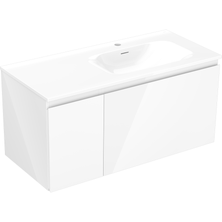Mexen Orio 100 cm bathroom cabinet with Vela right sink, 1S, 1D, white gloss - 91A13-10047-3-BBFF00-W23P00