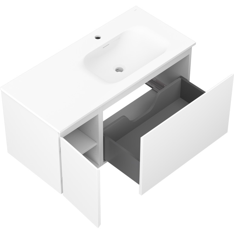 Mexen Orio 100 cm Bathroom Cabinet with Vela Sink Right, 1S, 1D, White Matte - 91A13-10047-3-BBFF01-W23P01