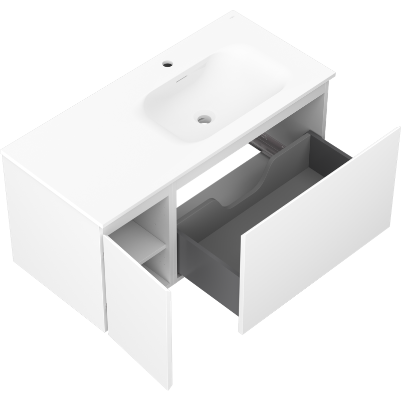 Mexen Orio bathroom cabinet 100 cm with Vela right sink, 1S, 1D, white matte - 91A13-10047-3-BBFF01-W23P01