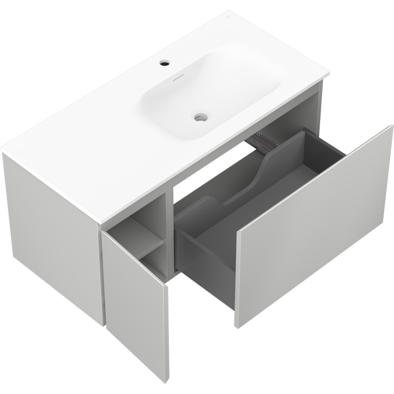 Mexen Orio 100 cm bathroom cabinet with Vela sink right, 1S, 1D, gray matte/white matte - 91A13-10047-3-BBFF62-W23P01
