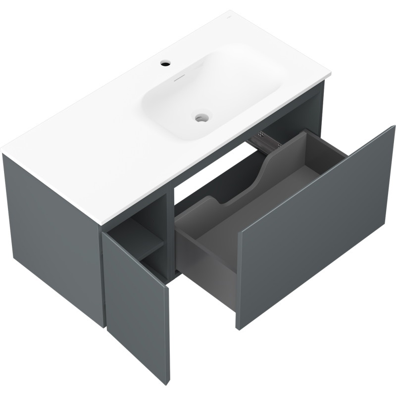 Mexen Orio 100 cm bathroom cabinet with Vela sink right, 1S, 1D, matte graphite/white matte - 91A13-10047-3-BBFF66-W23P01