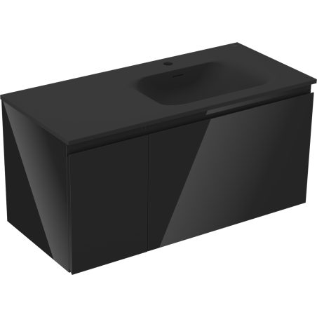 Mexen Orio bathroom cabinet 100 cm with Vela right basin, 1S, 1D, black gloss/black matte - 91A13-10047-3-BBFF70-W23P71