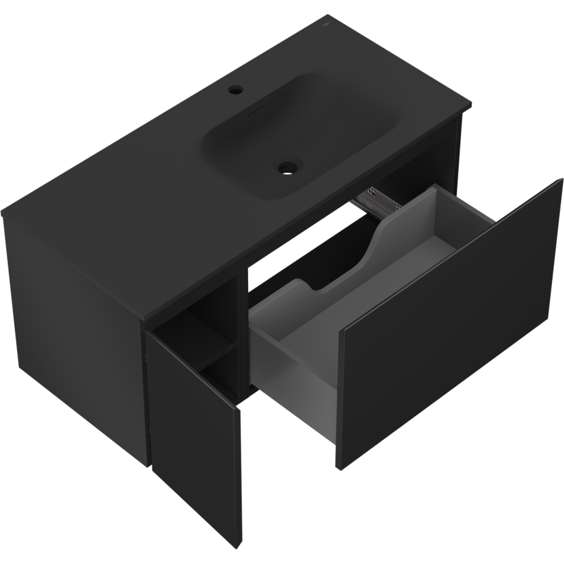 Mexen Orio bathroom cabinet 100 cm with Vela right sink, 1S, 1D, black matte - 91A13-10047-3-BBFF71-W23P71