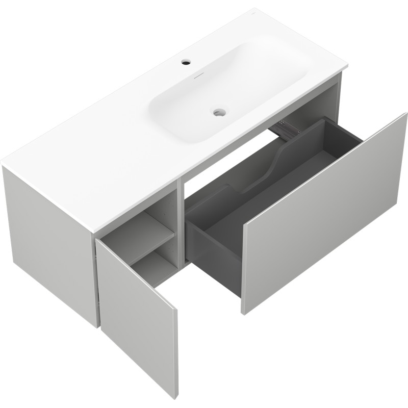 Mexen Orio bathroom cabinet 120 cm with Vela right washbasin, 1S, 1D, gray matte/white matte - 91A13-12047-3-BBFF62-W23P01