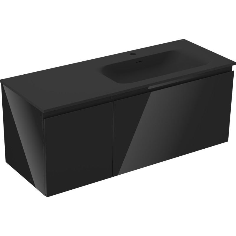 Mexen Orio bathroom cabinet 120 cm with Vela right sink, 1S, 1D, black gloss/black matte - 91A13-12047-3-BBFF70-W23P71