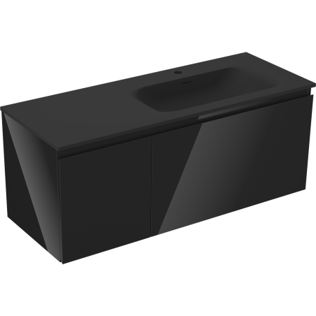Mexen Orio bathroom cabinet 120 cm with Vela right sink, 1S, 1D, black gloss/black matte - 91A13-12047-3-BBFF70-W23P71